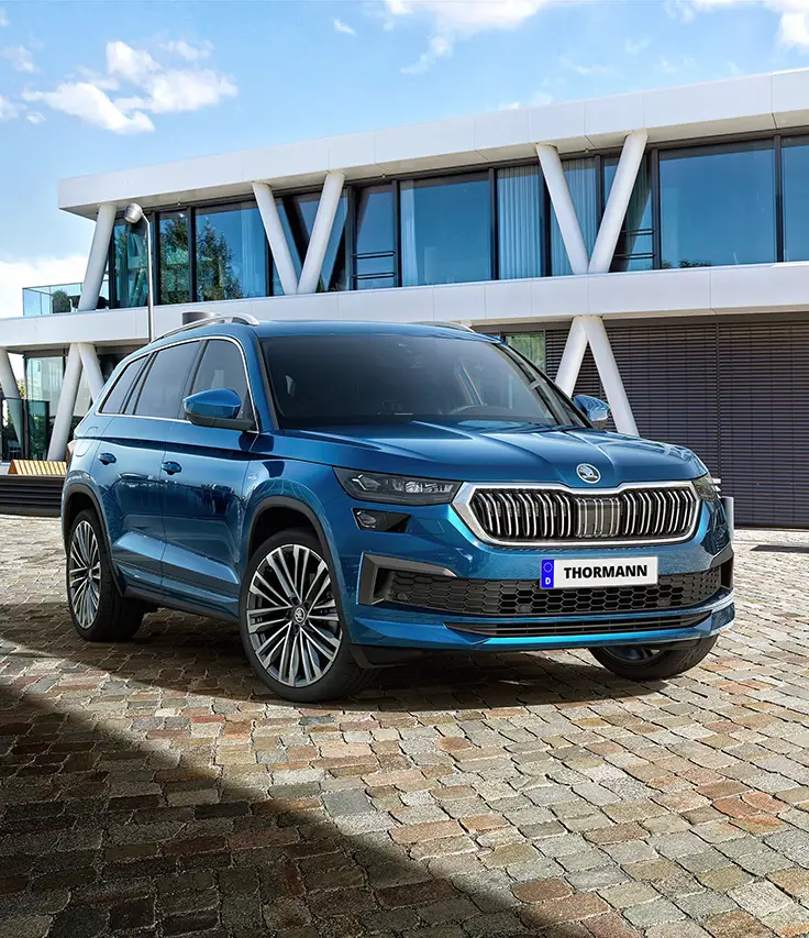 Der Skoda Kodiaq - Frontansicht- Jetzt den Kodiaq bei deinem Skoda Autohaus Thormann / Mothor in Stendal, Gardelegen oder Brandenburg kaufen oder leasen!